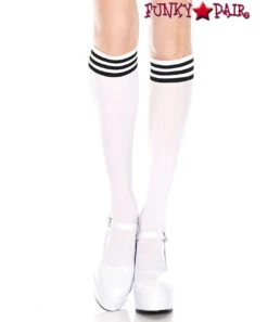 MUSIC LEGS ML-5736, Striped Top Knee High -Funky Lingerie Outlet 5736 WhiteBlack 65557.1569875997