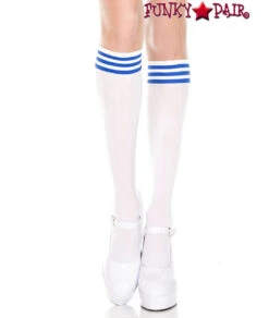 MUSIC LEGS ML-5736, Striped Top Knee High -Funky Lingerie Outlet 5736 WhiteBlue 29940.1569875997