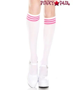 MUSIC LEGS ML-5736, Striped Top Knee High -Funky Lingerie Outlet 5736 WhiteNeonpink 59662.1569875997
