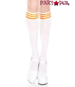 MUSIC LEGS ML-5736, Striped Top Knee High -Funky Lingerie Outlet 5736 WhiteOrange 54881.1569875997