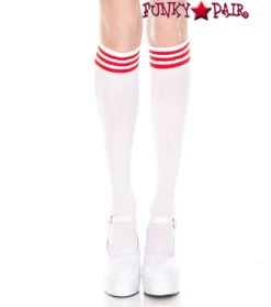MUSIC LEGS ML-5736, Striped Top Knee High -Funky Lingerie Outlet 5736 WhiteRed 23641.1569875997