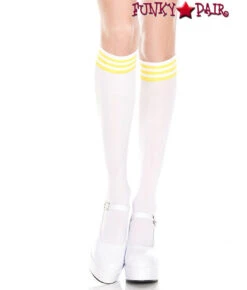 MUSIC LEGS ML-5736, Striped Top Knee High -Funky Lingerie Outlet 5736 WhiteYellow 04156.1569875997