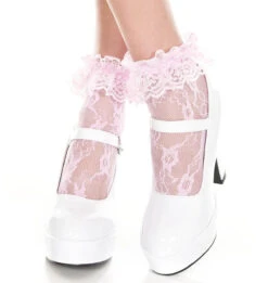 MUSIC LEGS ML-574, Lace Ruffle Ankle High -Funky Lingerie Outlet 574 Babypink 39104.1567492921