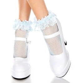MUSIC LEGS ML-597, Fishnet Ankle High With Ruffle Trim -Funky Lingerie Outlet 597 BabyBlue 01825.1567492474