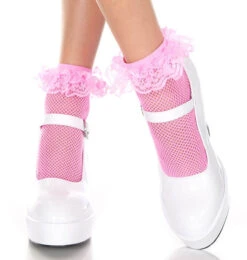 MUSIC LEGS ML-597, Fishnet Ankle High With Ruffle Trim -Funky Lingerie Outlet 597 Neonpink 84191.1567492467