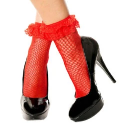 MUSIC LEGS ML-597, Fishnet Ankle High With Ruffle Trim -Funky Lingerie Outlet 597 Red 30309.1567492456