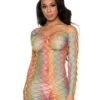 MUSIC LEGS ML-60116, Rainbow Fence Net Mini Dress -Funky Lingerie Outlet 60116 BlackGirl front1 11713.1706676644