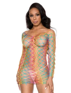 MUSIC LEGS ML-60116, Rainbow Fence Net Mini Dress