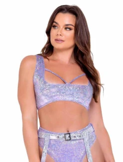 Roma R-6071 - Shimmer Crop Top With Strap Detail