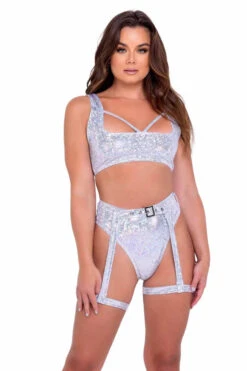 Roma R-6071 - Shimmer Crop Top With Strap Detail -Funky Lingerie Outlet 6071 6074 Wht 62529.1649268964