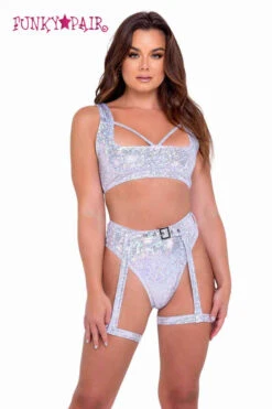 Roma R-6074 - Shimmer High-Waisted Shorts & Garter Belt -Funky Lingerie Outlet 6071 6074 Wht 99614.1649305893