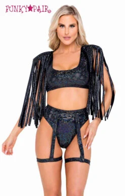 Roma R-6074 - Shimmer High-Waisted Shorts & Garter Belt -Funky Lingerie Outlet 6073 6074 Blk 12565.1649305875