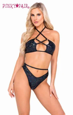 Roma R-6078 - Shimmer Bikini Top With Criss-Cross Detail -Funky Lingerie Outlet 6078 6079 Blk 04020.1649307364