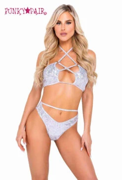 Roma R-6078 - Shimmer Bikini Top With Criss-Cross Detail -Funky Lingerie Outlet 6078 6079 Wht 07323.1649307381