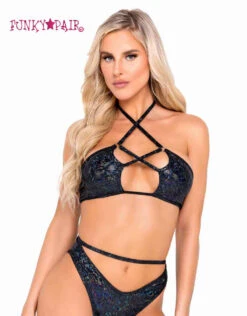 Roma R-6078 - Shimmer Bikini Top With Criss-Cross Detail -Funky Lingerie Outlet 6078 Blk 35255.1649307345
