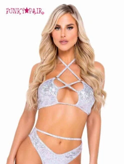 Roma R-6078 - Shimmer Bikini Top With Criss-Cross Detail -Funky Lingerie Outlet 6078 Wht 96860.1649307325