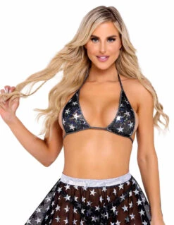 R-6080 - Stars Bikini Raver Tie-Top By Roma -Funky Lingerie Outlet 6080 Blk 55915.1651697098