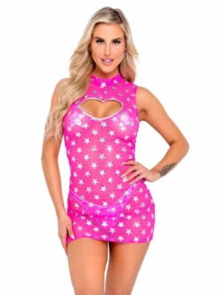 Roma R-6084 - Mesh With Stars Print Dress With Heart Cutout