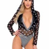 R-6085 - Two-Tone Hooded Rave Romper By Roma -Funky Lingerie Outlet 6085 Blk 55384.1648501941