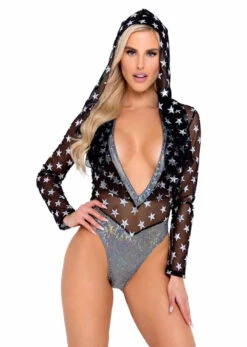 R-6085 - Two-Tone Hooded Rave Romper By Roma