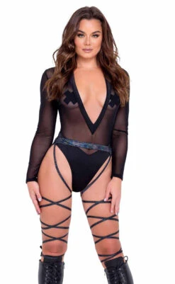 R-6086 - Raver Sheer Mesh Long Sleeved Romper By Roma -Funky Lingerie Outlet 6086 6087 Blk 09707.1648502308