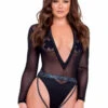R-6086 - Raver Sheer Mesh Long Sleeved Romper By Roma -Funky Lingerie Outlet 6086 Blk 36292.1648502315