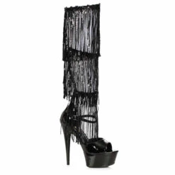 609-LADY, 6 Inch Stiletto Heel Sandal With Fringe CLEARANCE -Funky Lingerie Outlet 609 LADY blk 31424.1725834041