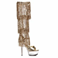 609-LADY, 6 Inch Stiletto Heel Sandal With Fringe CLEARANCE -Funky Lingerie Outlet 609 LADY gld 11861.1725834034