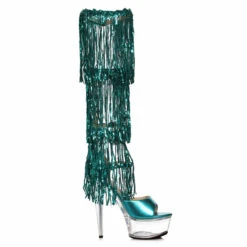 609-LADY, 6 Inch Stiletto Heel Sandal With Fringe CLEARANCE -Funky Lingerie Outlet 609 LADY teal 53326.1725834028