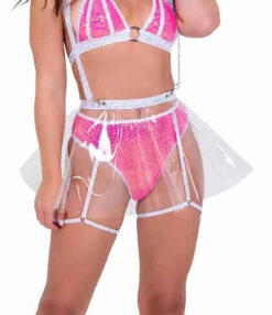 Roma R-6100 - Raver Clear Vinyl Flare Skirt With Suspenders