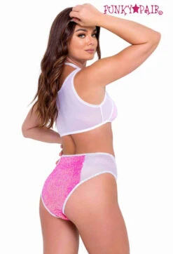 Roma R-6105 - Two-Tone High-Waisted Sequin Raver Shorts -Funky Lingerie Outlet 6104 6105 HPW Back 66849.1649351538