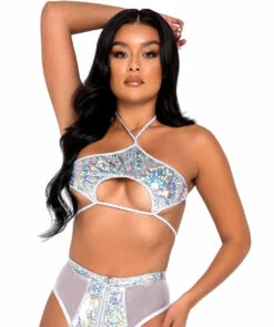 Roma R-6106 - Iridescent Vinyl Cutout Raver Tie-Top