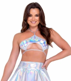 Roma R-6111 - Holographic Raver Keyhole Tie-Top