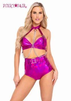 Roma R-6115 - Holographic Vinyl Buckled Top -Funky Lingerie Outlet 6115 6116 HP 56257.1696701504