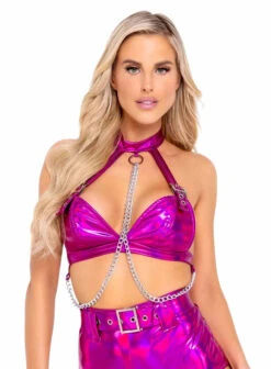 Roma R-6115 - Holographic Vinyl Buckled Top