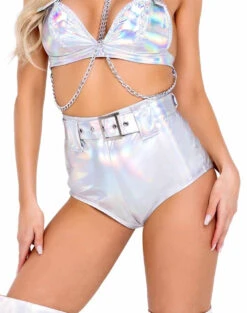 Roma R-6116 - Holographic High-Waisted Shorts