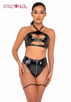 R-6118 - High-Waisted Vinyl Zip-Up Shorts By Roma -Funky Lingerie Outlet 6117 6118 Blk 37114.1649431863