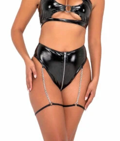 R-6118 - High-Waisted Vinyl Zip-Up Shorts By Roma