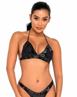 Roma R-6126 - Studded Vinyl Bikini Top With Fringe Detail