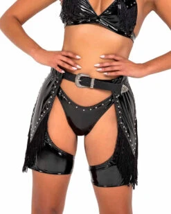 Roma R-6128 - Studded Vinyl Chaps With Fringe Detail