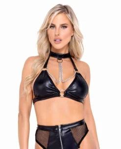 Roma R-6130 - Halter Bikini Top With Ring & Chain Detail
