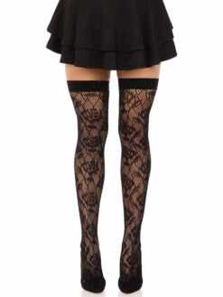 LA6216, Wild Rose Net Thigh Highs