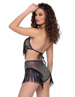 Roma R-6221 - Fringe Sequin Fishnet High Waist Short -Funky Lingerie Outlet 6220 6221 Blk Back 08136.1685678328