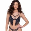 Roma R-6220 - Fringe Sequin Fishnet Triangle Tie Top -Funky Lingerie Outlet 6220 Blk 84778.1685678005