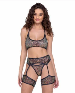 Roma R-6230 - Sequin Fishnet Garter Belt -Funky Lingerie Outlet 6229 6230 6224 Blk 56619.1685827515