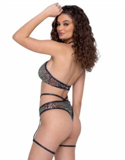 Roma R-6231 - Sequin Fishnet Lace-Up Top -Funky Lingerie Outlet 6231 6232 Blk Back 48402.1685826740