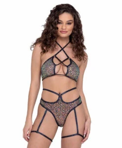 Roma R-6232 - Sequin Fishnet High Waisted Shorts -Funky Lingerie Outlet 6231 6232 Blk 38725.1685827019