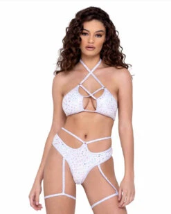 Roma R-6232 - Sequin Fishnet High Waisted Shorts -Funky Lingerie Outlet 6231 6232 Wht 13704.1685827025