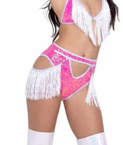 Roma R-6240 - Sequin High-Waisted Fringe Shorts