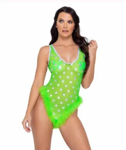 Roma R-6272 - Sheer Stars & Marabou Trim Romper